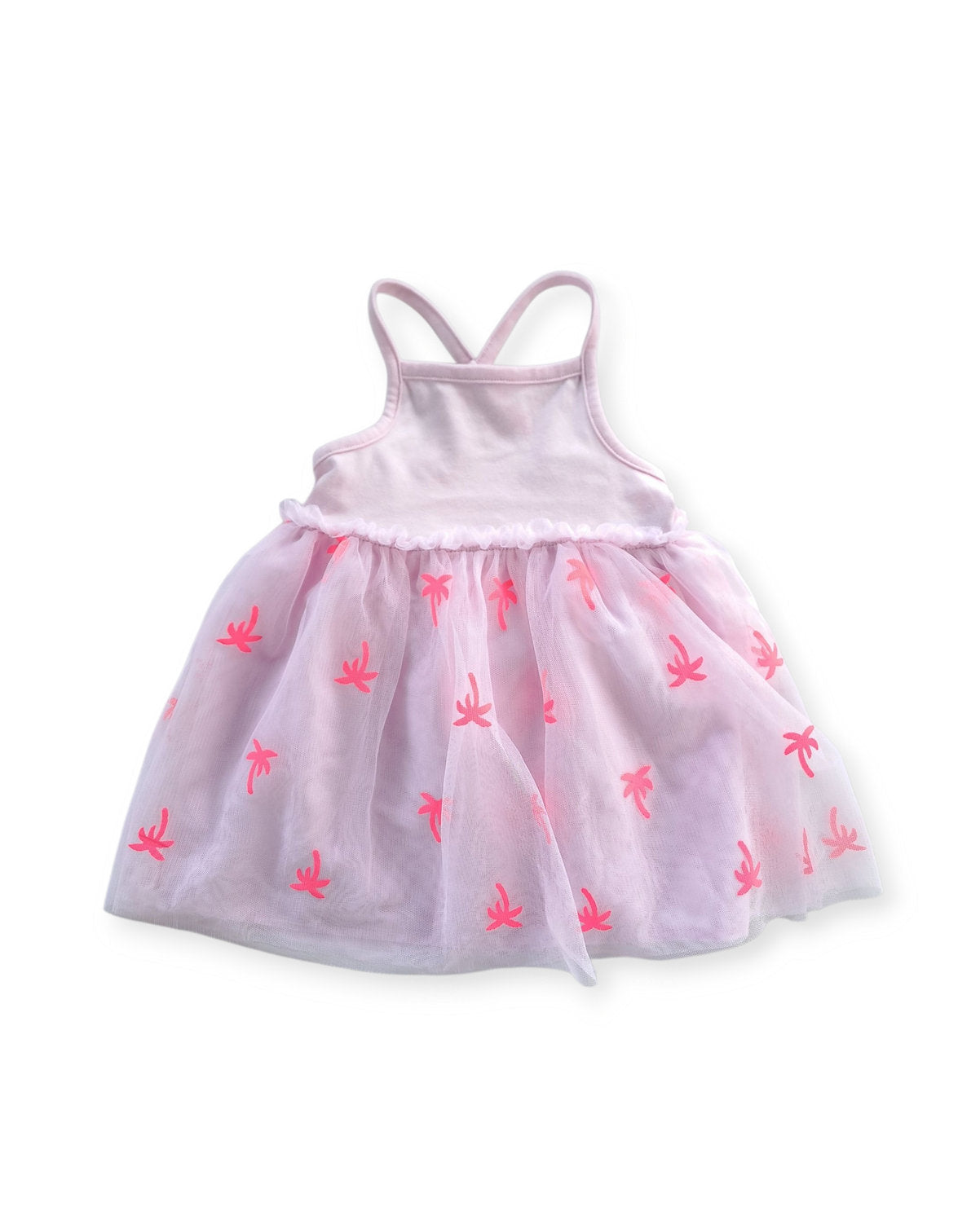 Cat & Jack vestido rosa tul palmeras con calzón - Talla 12m 18m