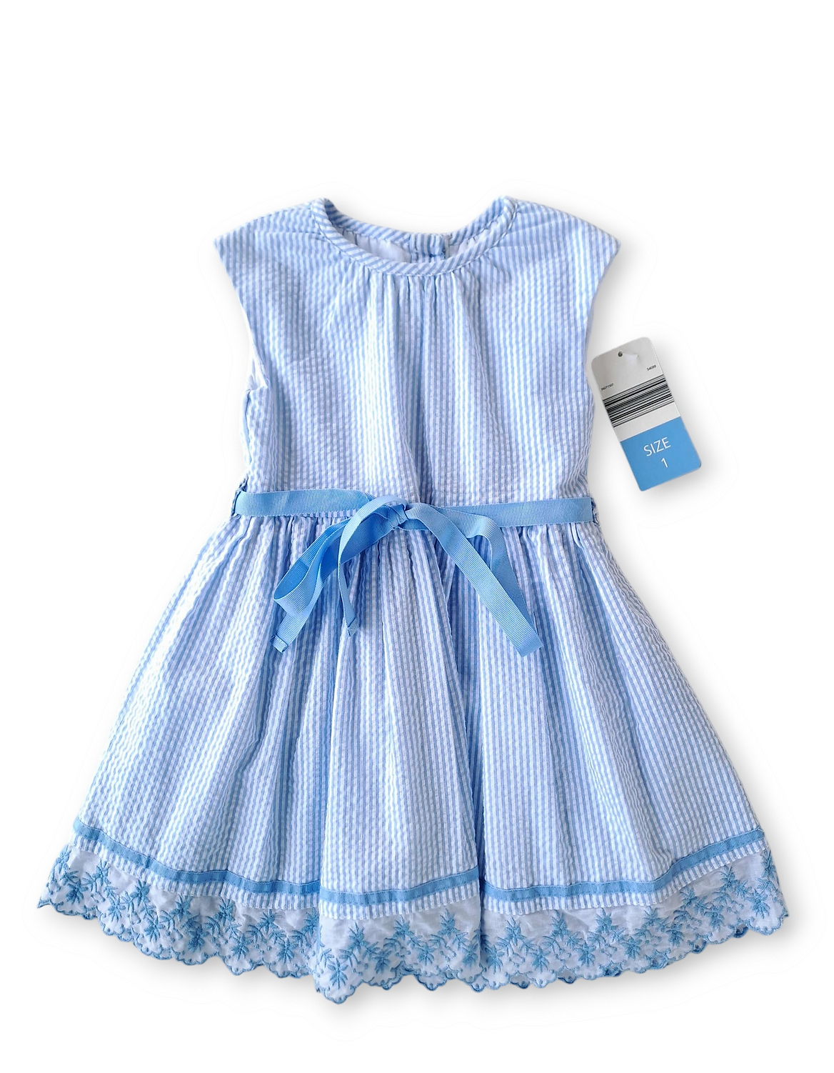 Young Hearts vestido celeste rayas blanco - Talla 12a18 meses
