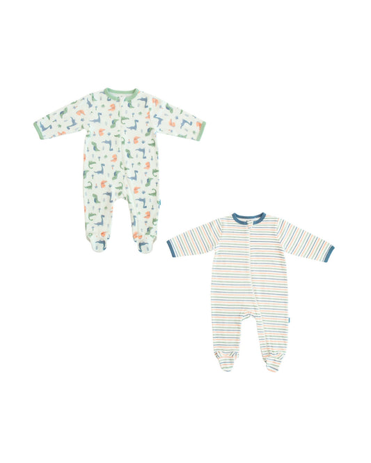 Millie & Myles set 2 pijamas pie cerrado zipper dinosaurio rayas - Talla 3a6m