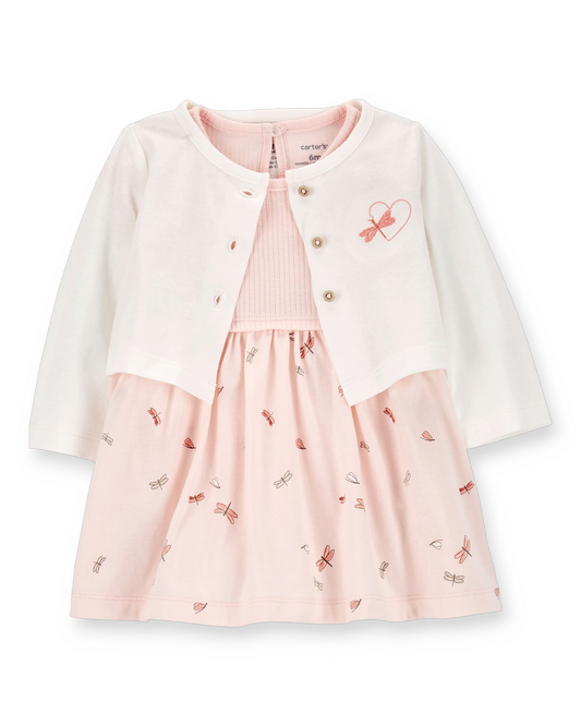 Carter's Set vestido y cardigan rosa libélula - Talla 9m
