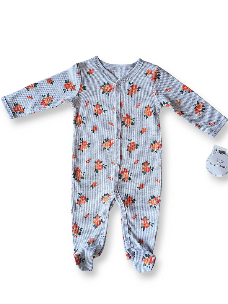 Koalababy pijama pies botones gris flores - Talla 0a3m