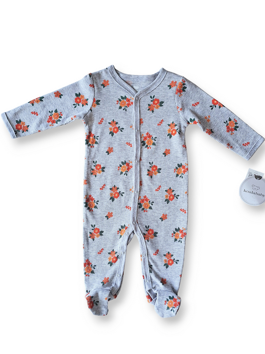 Koalababy pijama pies botones gris flores - Talla 0a3m