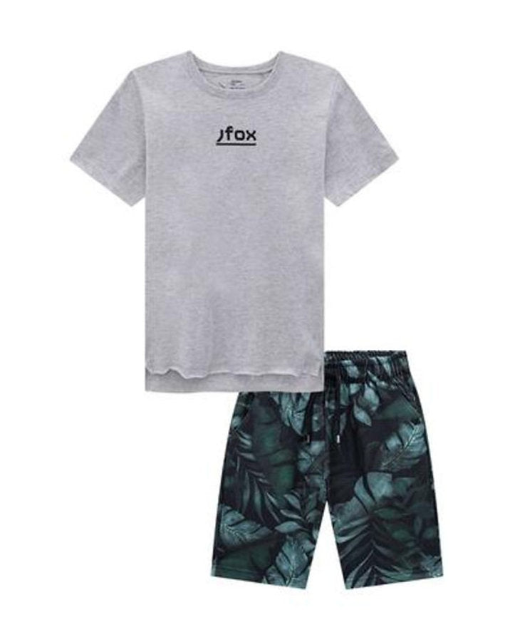 Jhonnie Fox conjunto camiseta gris y bermuda estampada verde - Talla 18a24m