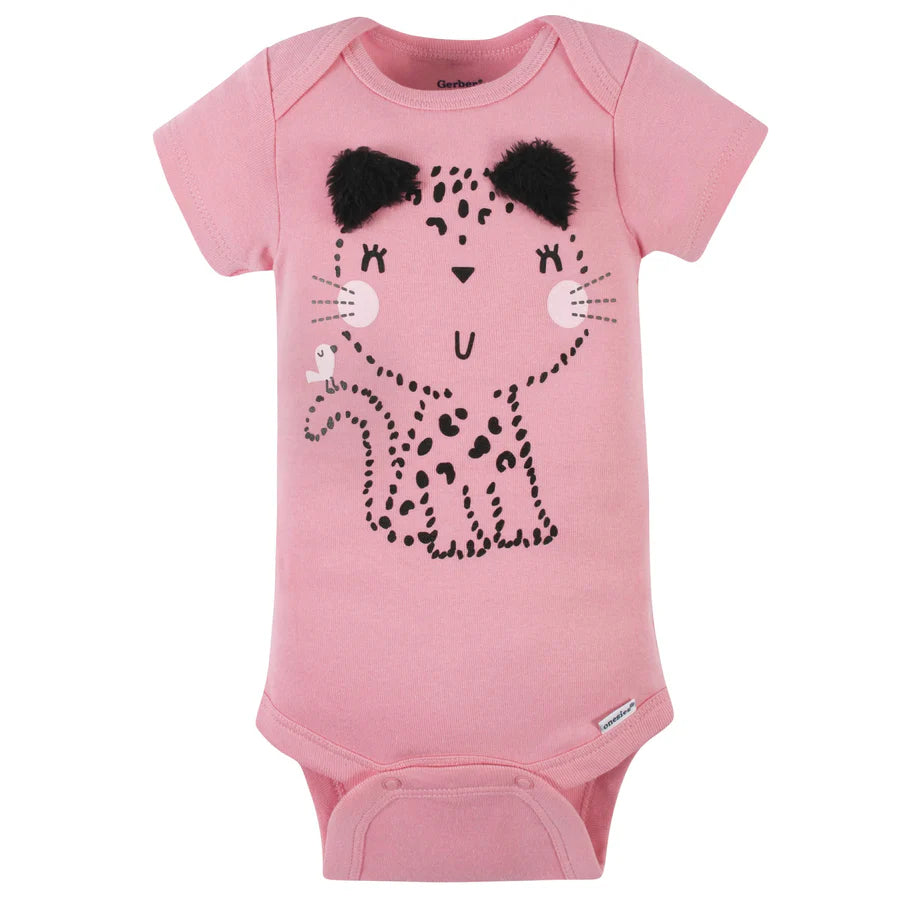 Gerber set 4 mamelucos manga corta leopardo rosa - Talla 12m 18m 24m