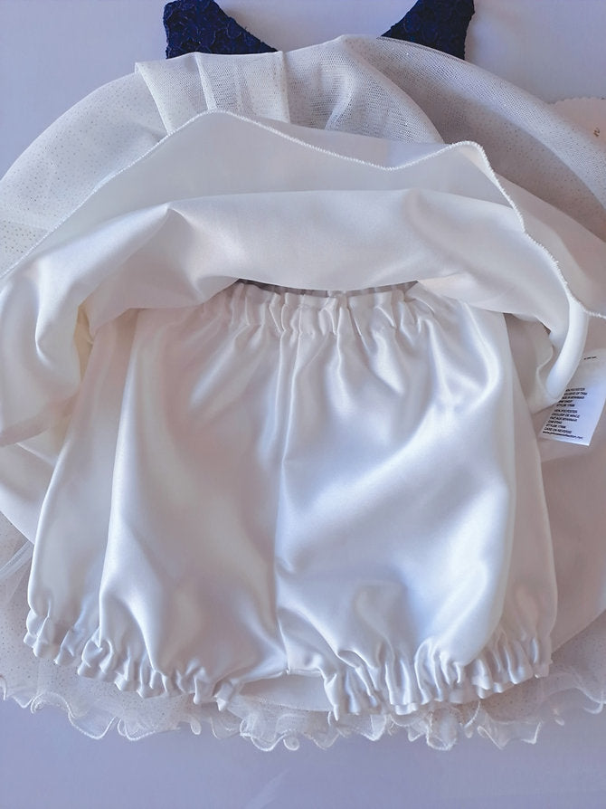 American Princess vestido formal azul blanco con calzón - Talla 24 meses