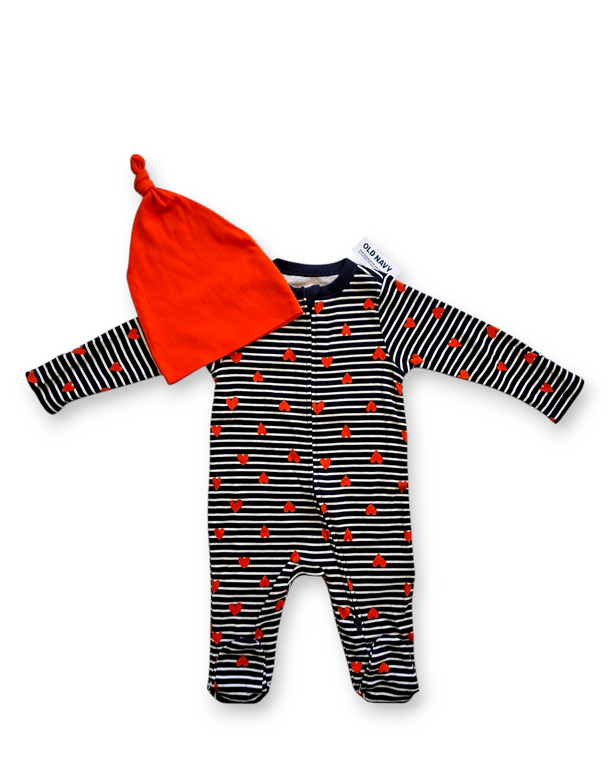 Old Navy pijama pie cerrado doble zipper corazones con gorro - Talla 3a6 meses