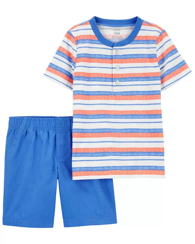 Carters conjunto 2 piezas bermuda y camiseta rayas - Talla 18m