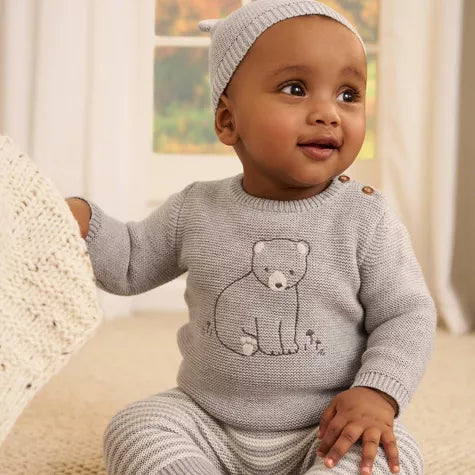 Carter's conjunto 3 piezas gris tejido oso - Talla 12 meses