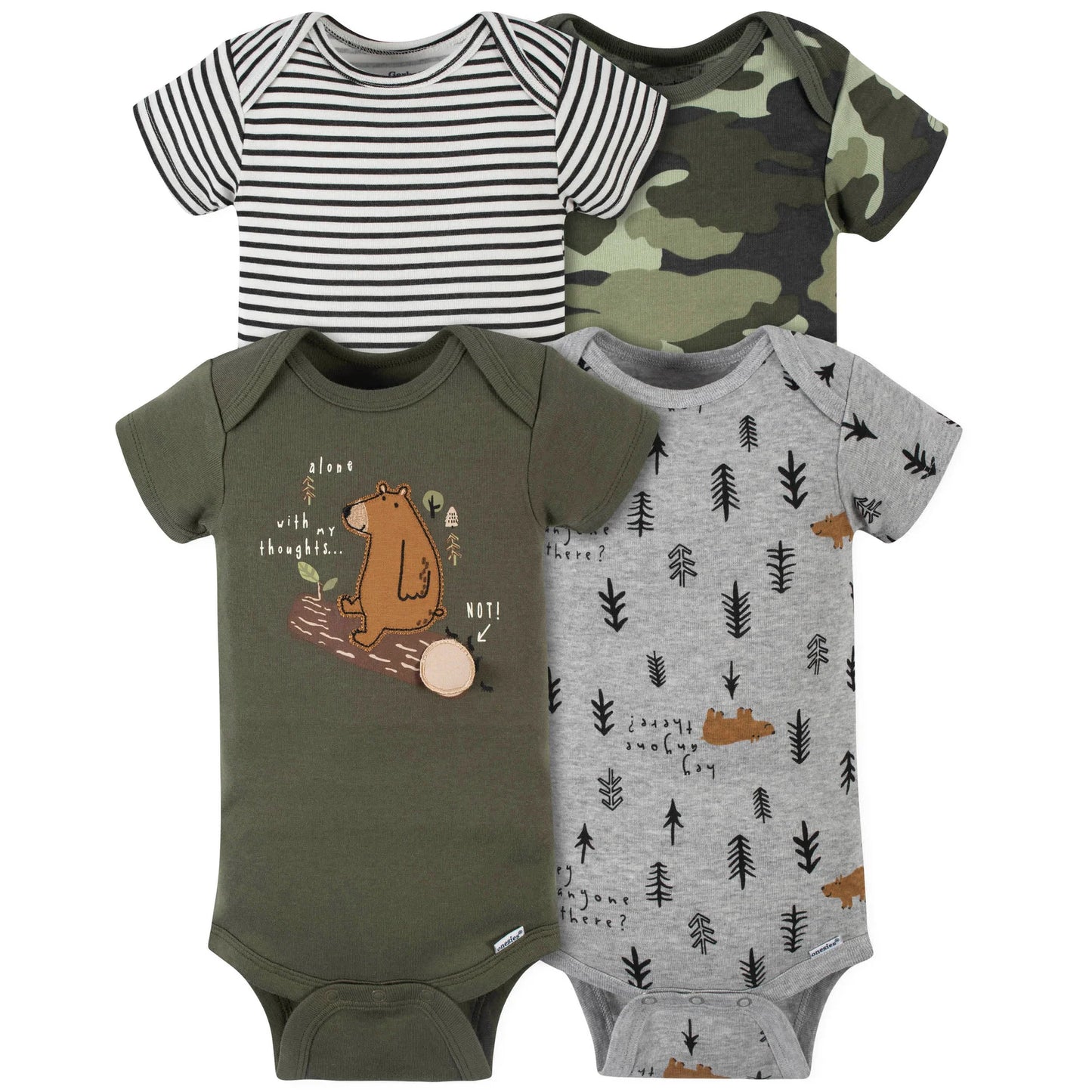 Gerber set 4 mamelucos manga corta oso - Talla 12 meses