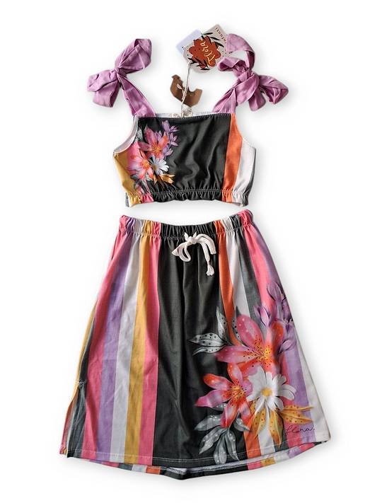 Infanti conjunto falda larga y top color floral - Talla 4T