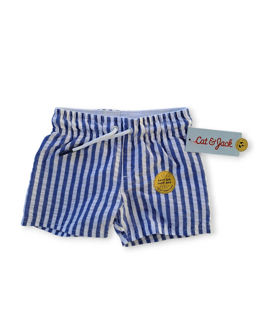 Cat & Jack short azul rayas blancas - Talla 12 meses