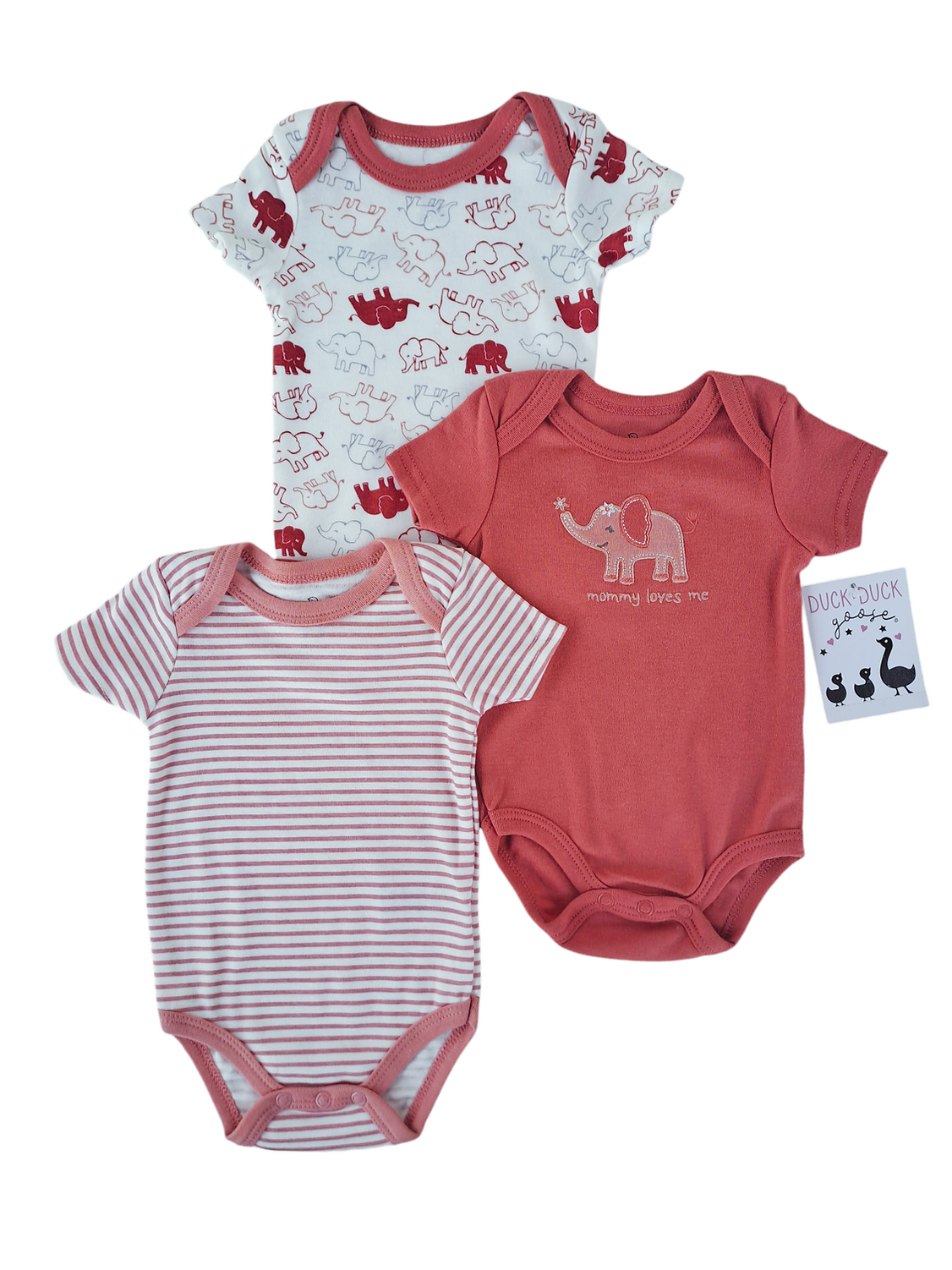 Duck Duck Goose set 3 mamelucos elefantes - Talla 3a6 meses