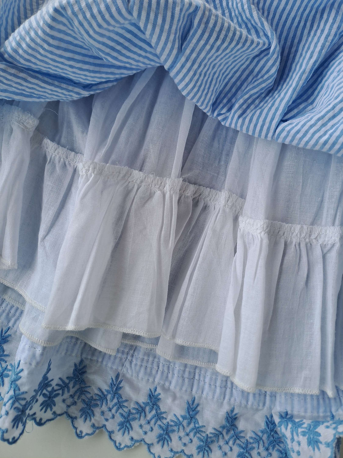 Young Hearts vestido celeste rayas blanco - Talla 12a18 meses