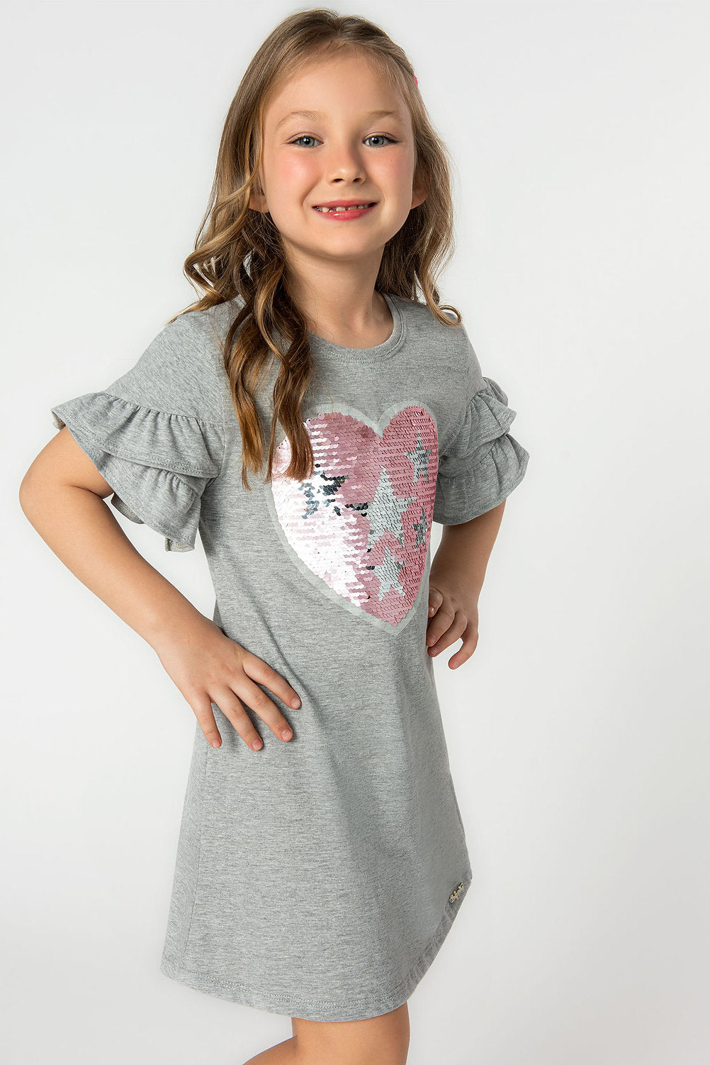 Infanti vestido gris corazón rosa - Talla 4
