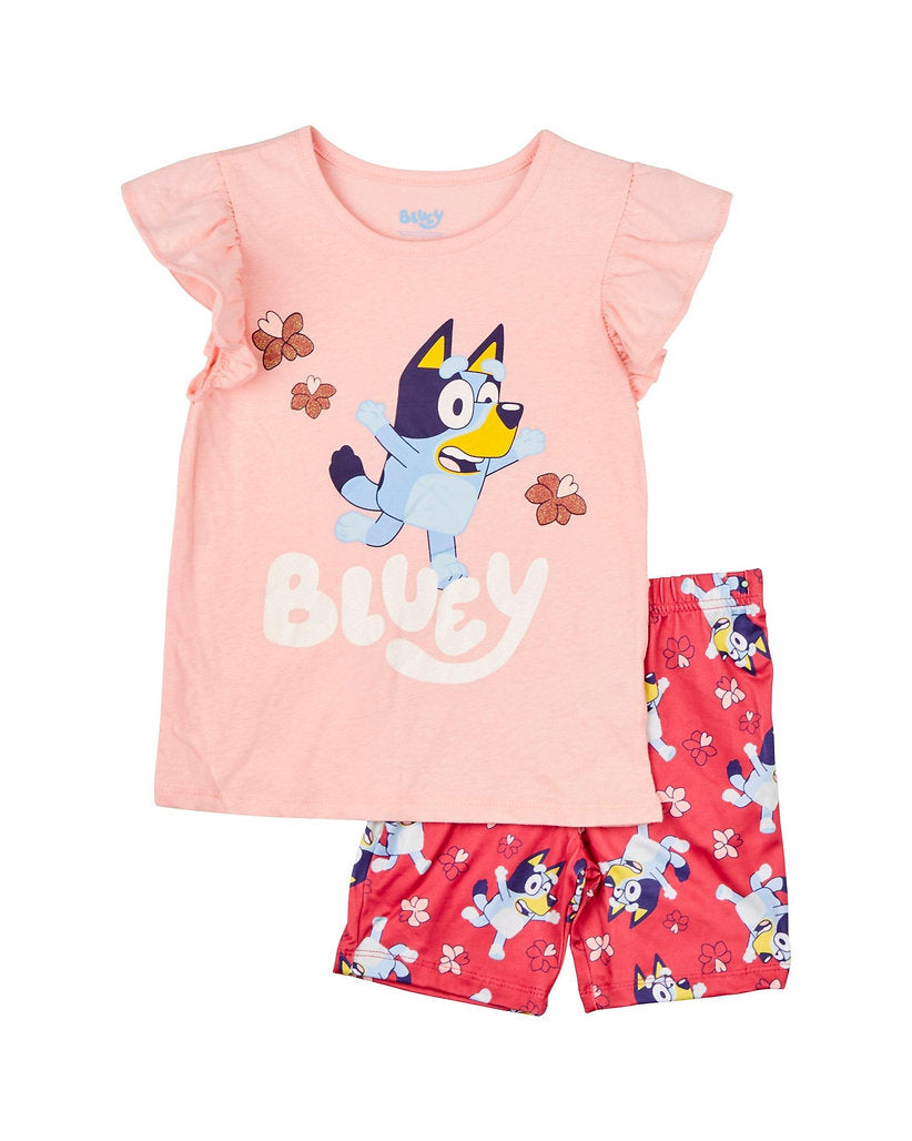 Bluey conjunto short rosa oscuro y camiseta rosa - Talla 2T