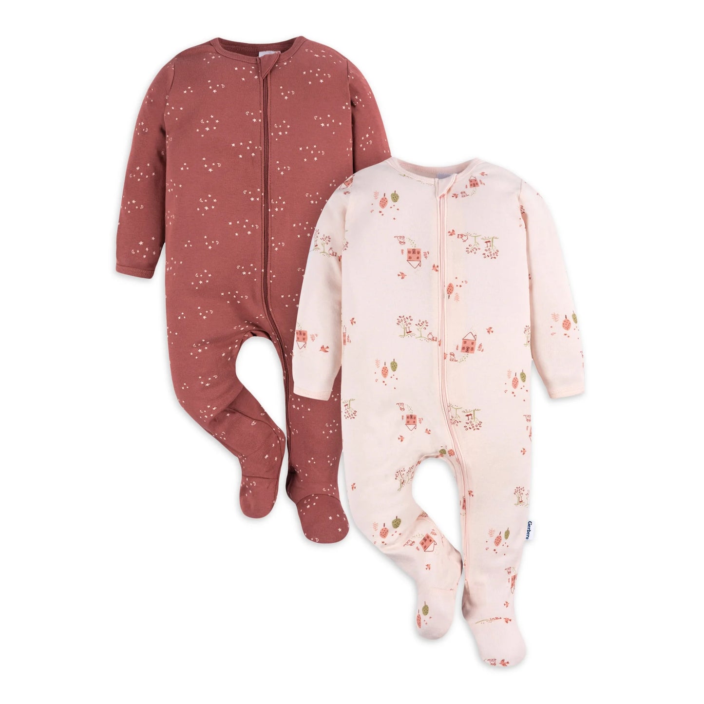 Gerber set 2 pijamas zipper pie cerrado granja - Talla RN - 0a3m