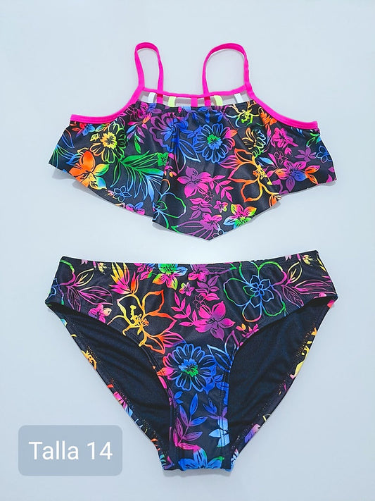 Breaking Waves traje de baño 2 piezas negro multicolor - Talla 14