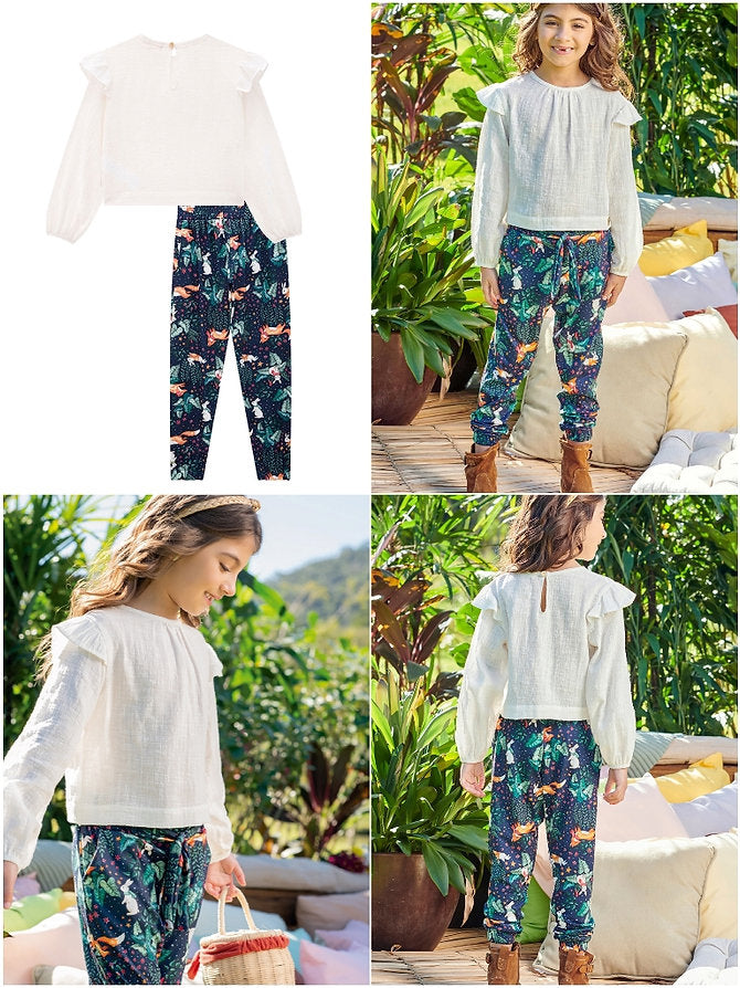 Infanti conjunto pantalon animales blusa blanca - Talla 4T