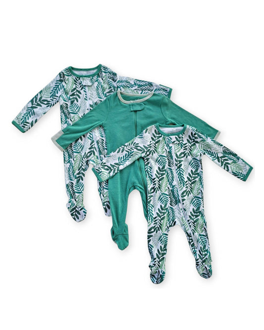 Cloud Island set 3 pijamas pie cerrado verde hojas - Talla 3a6 meses