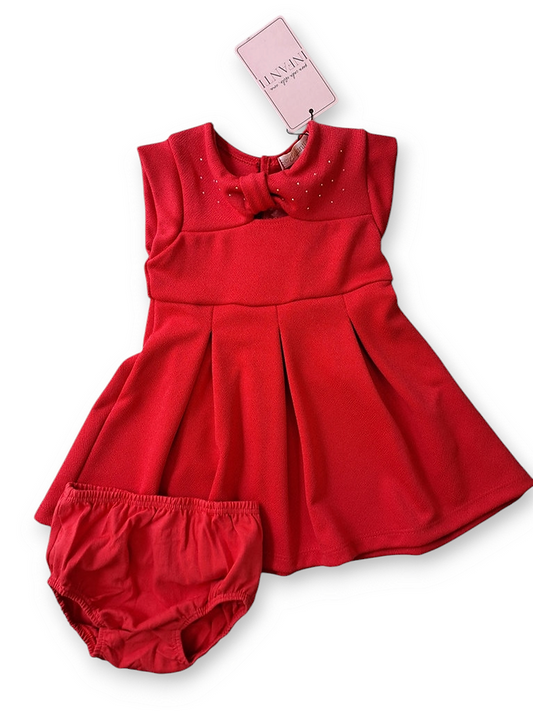 Infanti vestido rojo plisado con calzón - Talla 6-9 meses