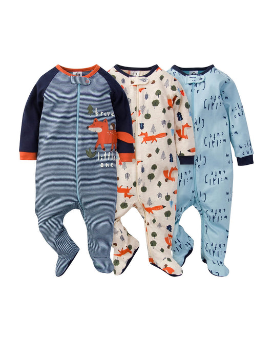 Gerber set 3 pijamas pie cerrado zipper zorro - Talla 0a3 meses