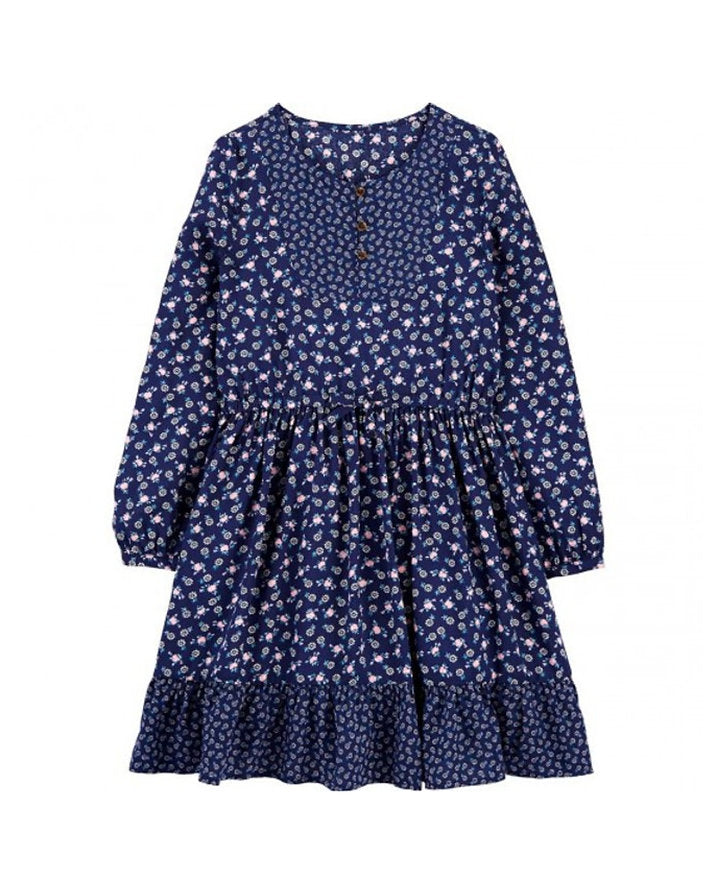 Carters vestido azul manga larga flores - Talla 4T