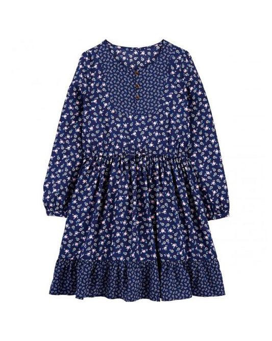 Carters vestido azul manga larga flores - Talla 4T