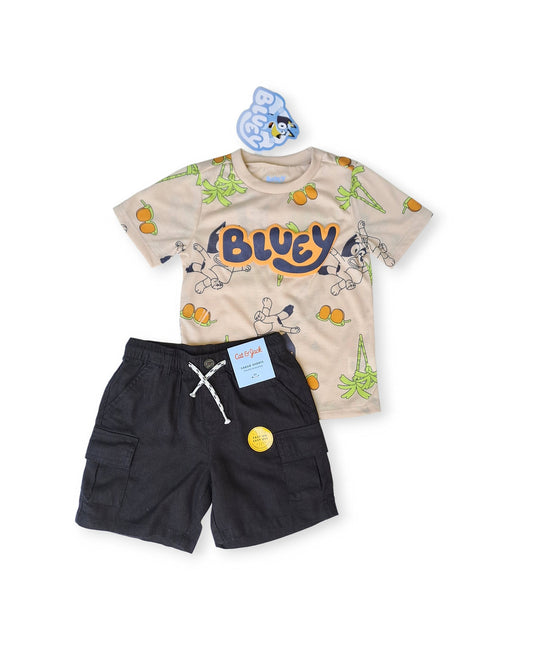 Bluey conjunto 2 piezas short negro y camiseta beige - Talla 3T