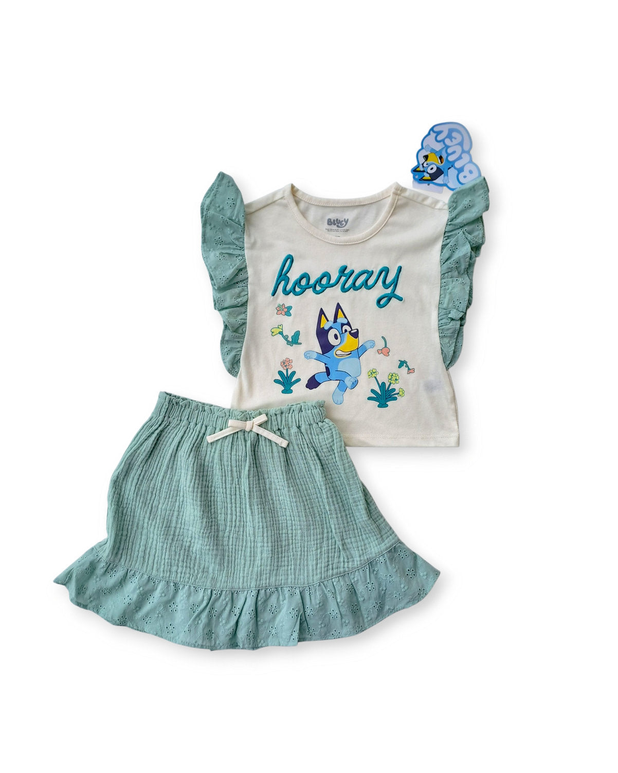 Bluey conjunto 2 piezas falda y blusa verde claro - Talla 2T