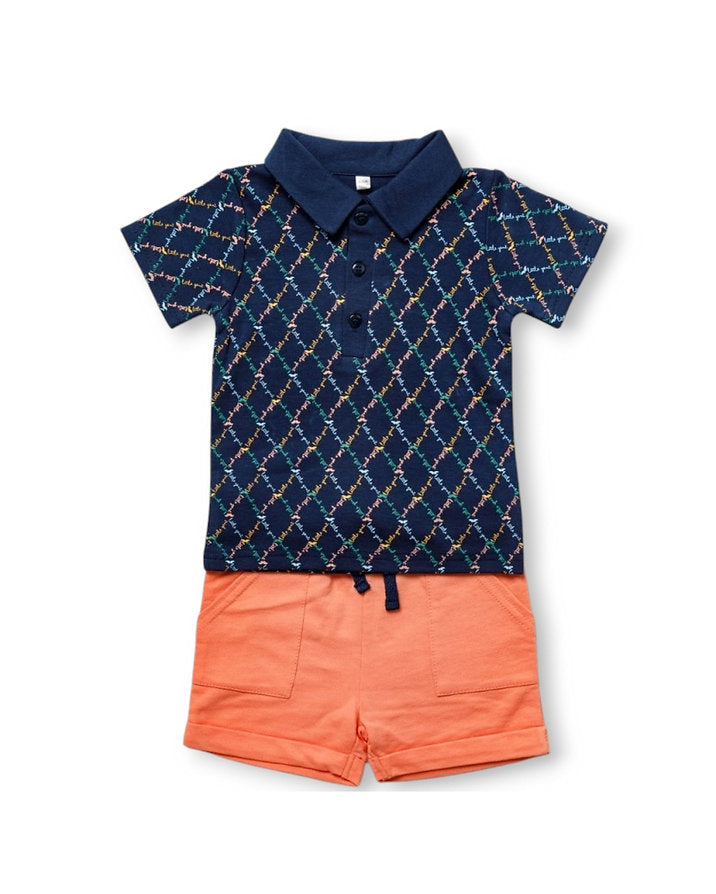 Little Gent conjunto short salmon y polo azul - Talla 18a24m 2-3