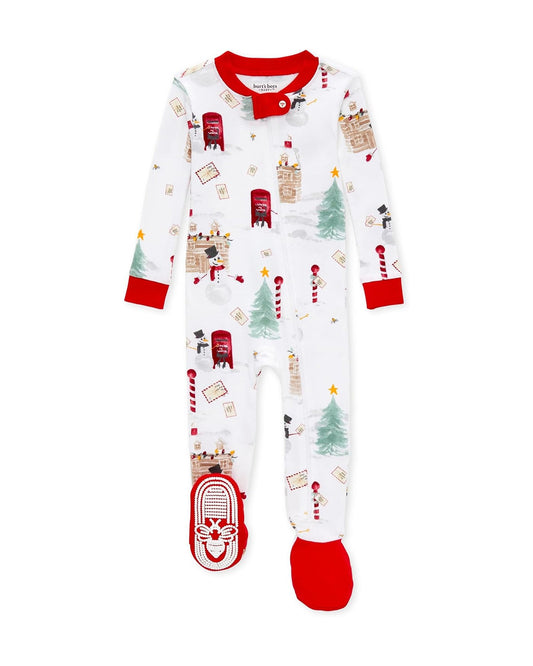 Burt's Bees Baby pijama blanca navidad pie cerrado zipper - Talla 18 meses