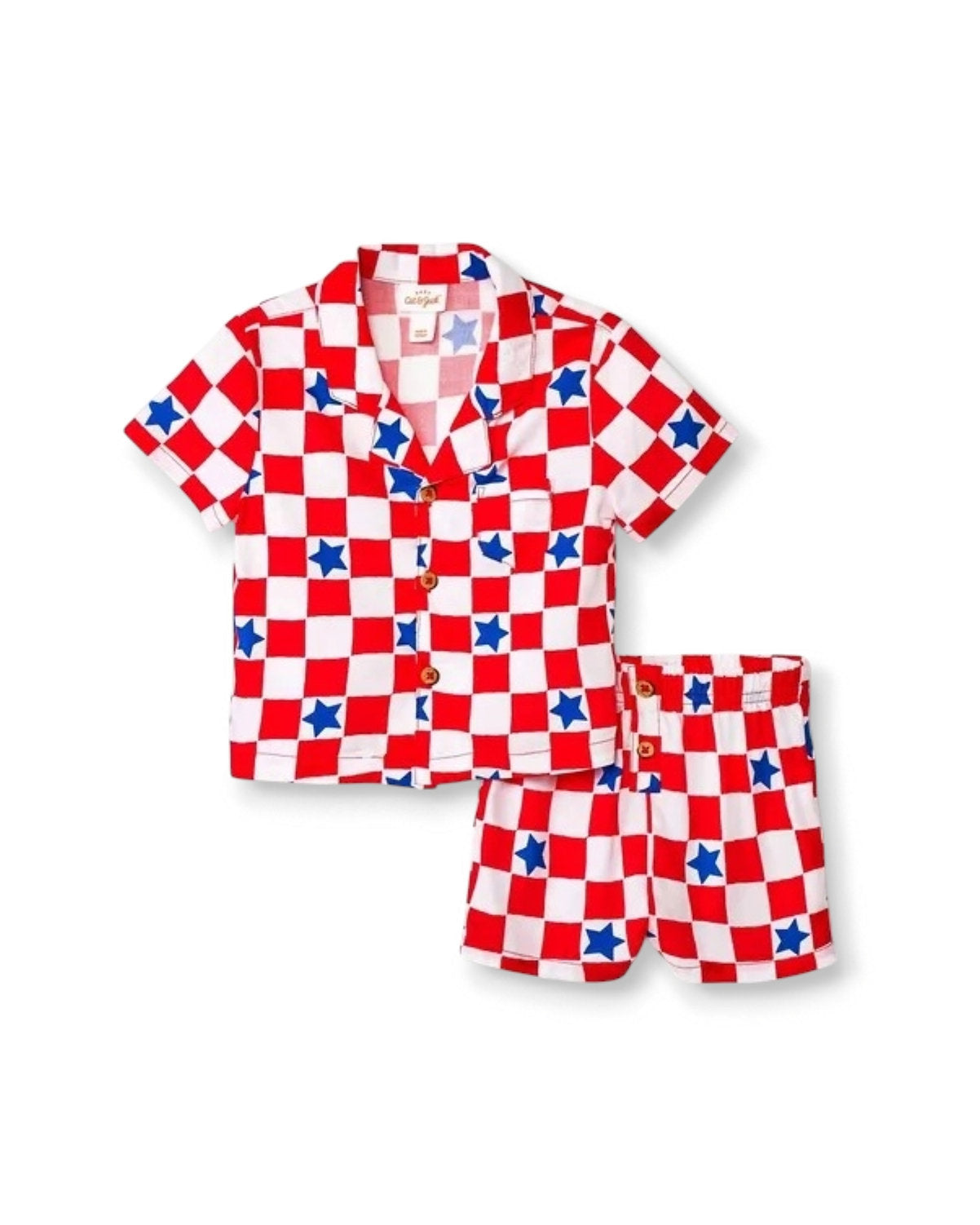 Cat & Jack conjunto short y camisa cuadros estrellas - Talla 18m