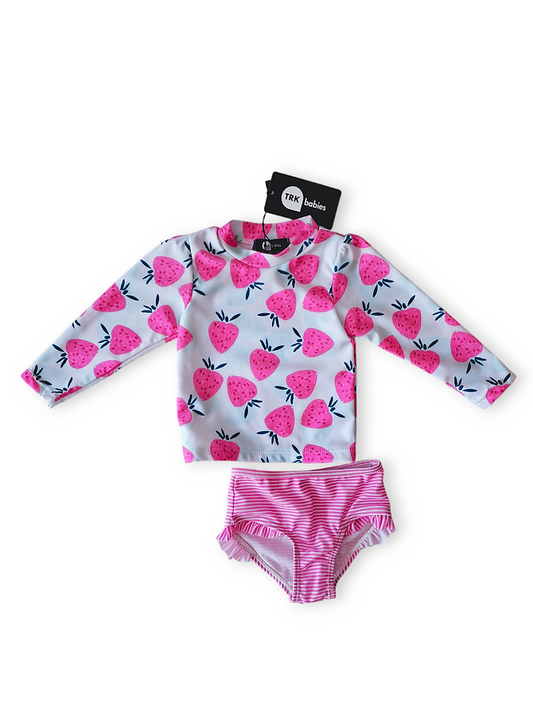 TRK traje de baño 2 piezas manga larga fresas  - Talla 6 meses