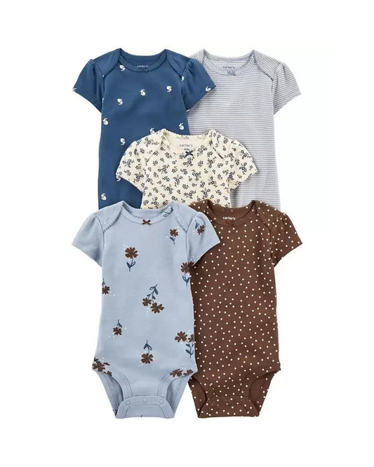 Carters set 5 bodysuit mameluco variado flores - Talla 9m