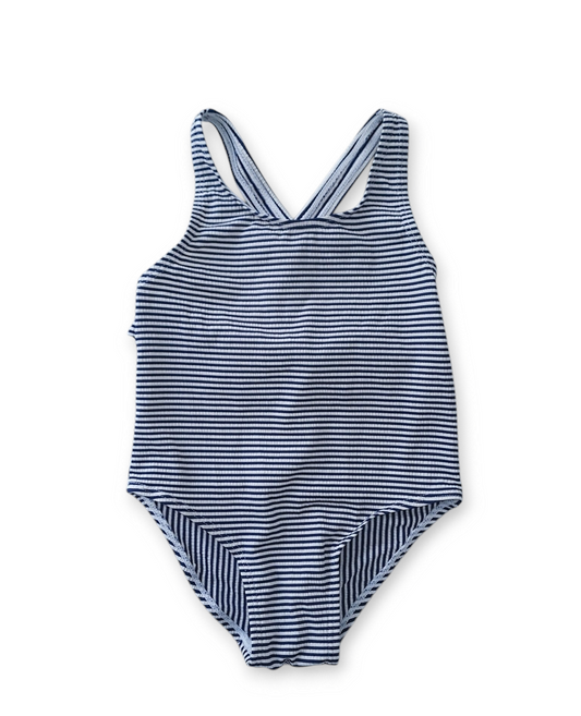 Traje de baño niña azul rayas - Talla 4/5