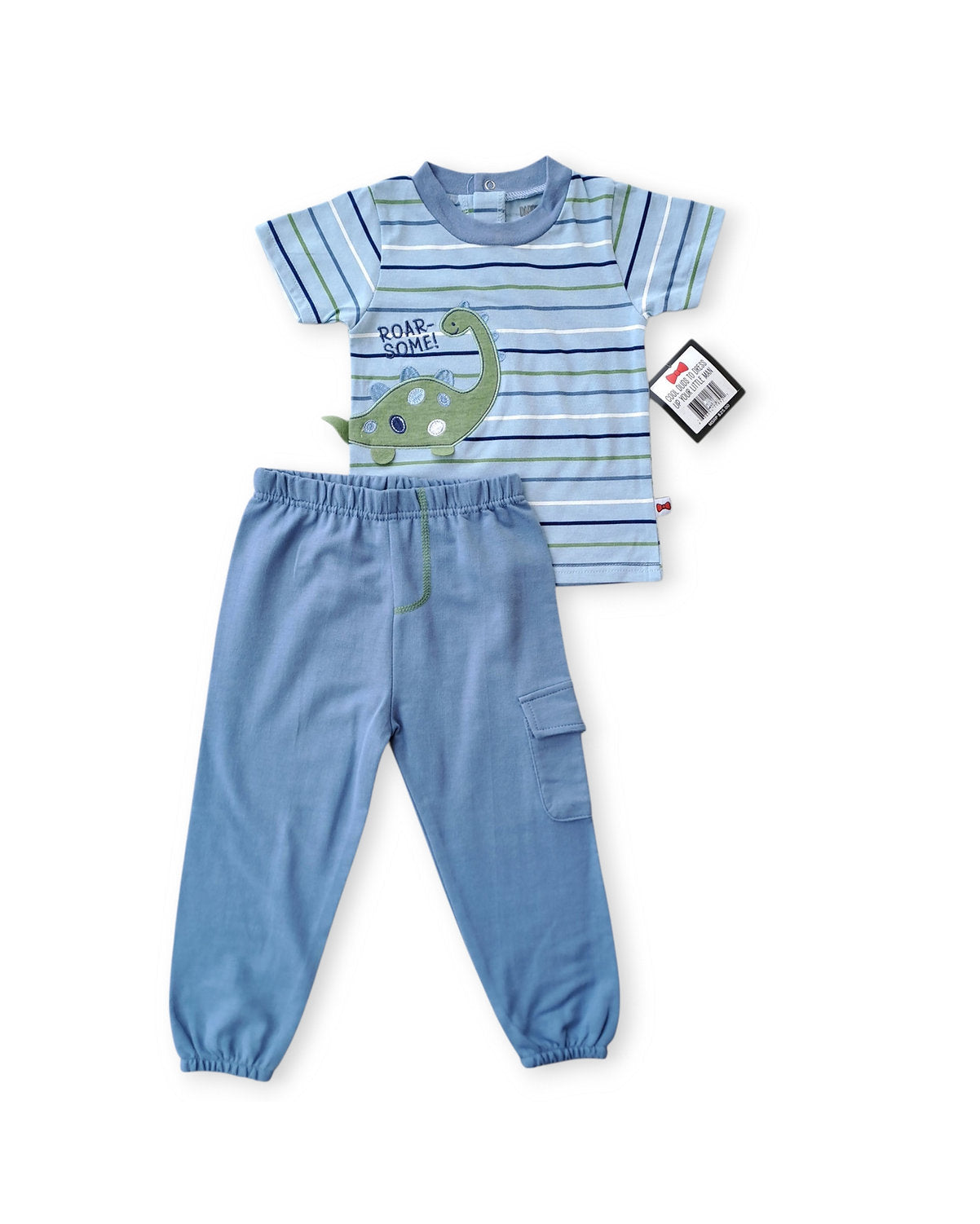 Dapper Dude conjunto jogger y camiseta azul dinosaurio - Talla 24 meses