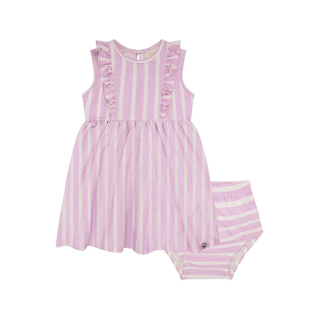 Infanti vestido lila rayas con calzon - Tallas 3a6m