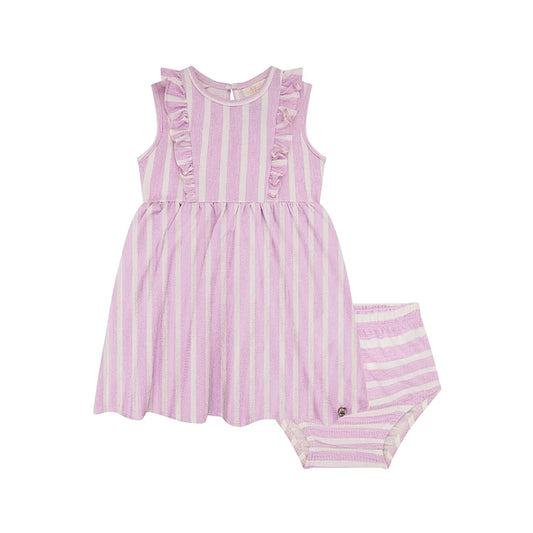 Infanti vestido lila rayas con calzon - Tallas 3a6m