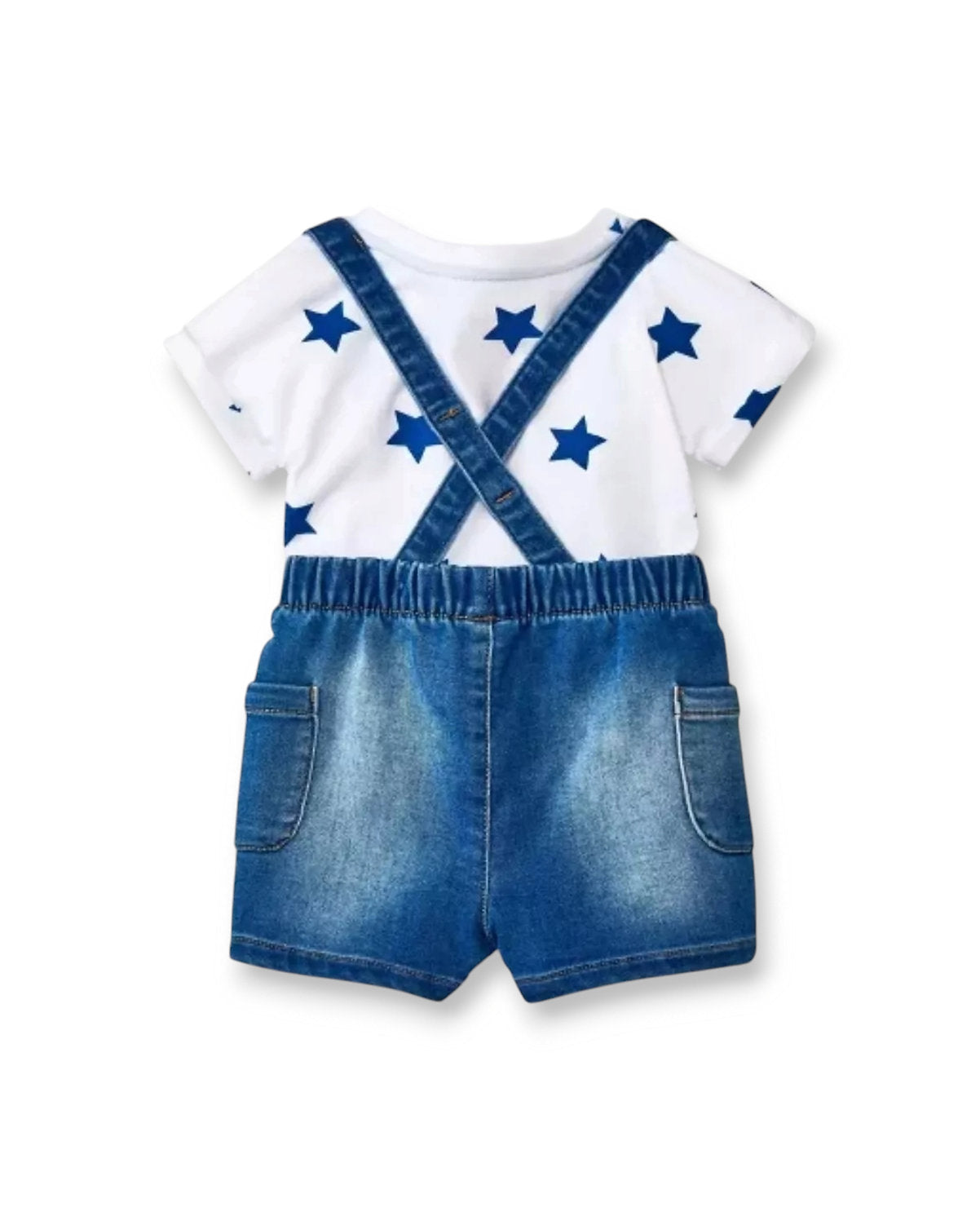 Cat & Jack overall corto mezclilla y mameluco blanco estrellas - Talla 6a9m