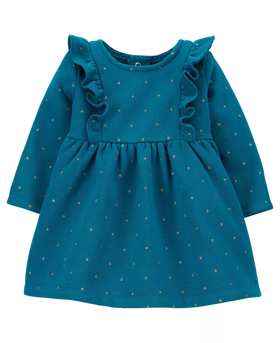 Carters Vestido verde puntos dorados con calzón - Talla 12 meses