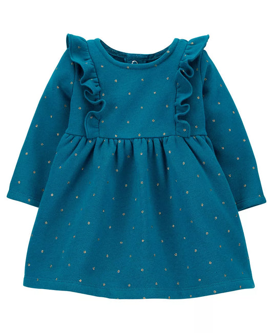 Carters Vestido verde puntos dorados con calzón - Talla 12 meses